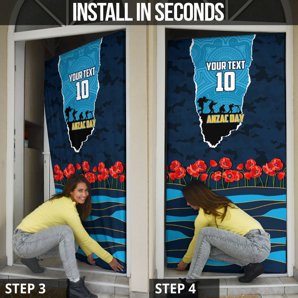 Personalized Gold Coast Titans ANZAC Tribute Door Cover Poppy Field Soldier Silhouette Aboriginal Rugby Mascot