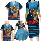Personalized Gold Coast Titans ANZAC Tribute Family Matching Long Sleeve Bodycon Dress and Hawaiian Shirt Poppy Field Soldier Silhouette Aboriginal Rugby Mascot