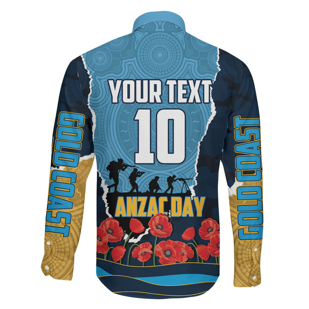 Personalized Gold Coast Titans ANZAC Tribute Family Matching Mermaid Dress and Hawaiian Shirt Poppy Field Soldier Silhouette Aboriginal Rugby Mascot
