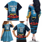 Personalized Gold Coast Titans ANZAC Tribute Family Matching Off The Shoulder Long Sleeve Dress and Hawaiian Shirt Poppy Field Soldier Silhouette Aboriginal Rugby Mascot