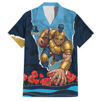 Personalized Gold Coast Titans ANZAC Tribute Family Matching Off The Shoulder Long Sleeve Dress and Hawaiian Shirt Poppy Field Soldier Silhouette Aboriginal Rugby Mascot
