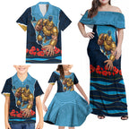 Personalized Gold Coast Titans ANZAC Tribute Family Matching Off Shoulder Maxi Dress and Hawaiian Shirt Poppy Field Soldier Silhouette Aboriginal Rugby Mascot