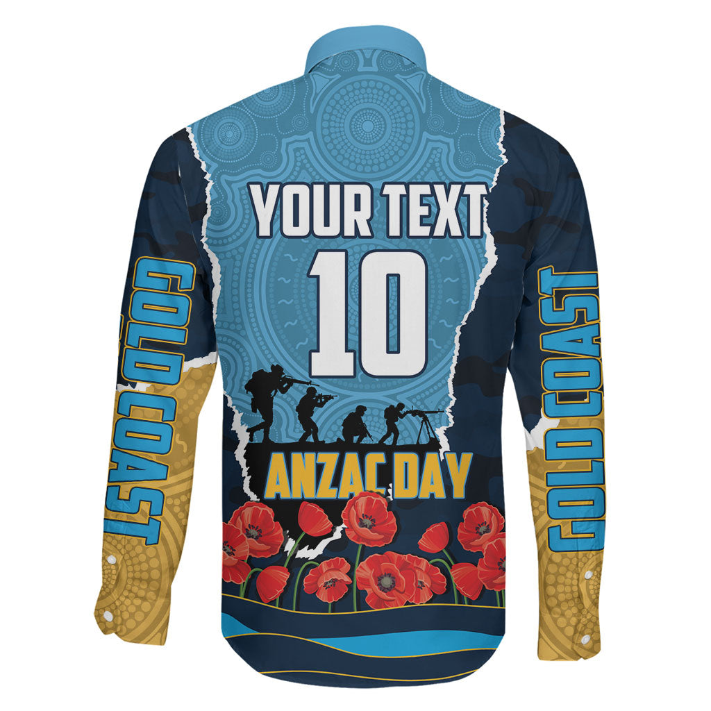 Personalized Gold Coast Titans ANZAC Tribute Family Matching Off Shoulder Maxi Dress and Hawaiian Shirt Poppy Field Soldier Silhouette Aboriginal Rugby Mascot