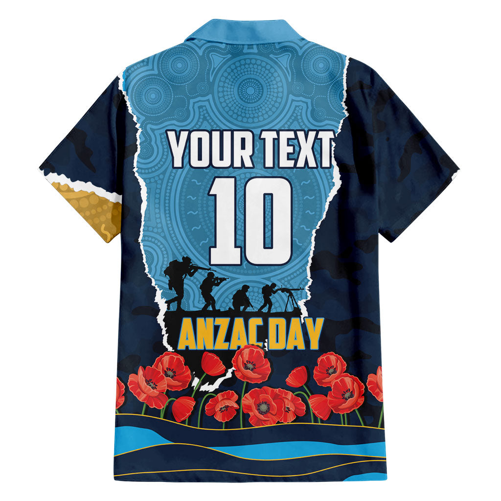 Personalized Gold Coast Titans ANZAC Tribute Family Matching Off Shoulder Short Dress and Hawaiian Shirt Poppy Field Soldier Silhouette Aboriginal Rugby Mascot
