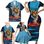 Personalized Gold Coast Titans ANZAC Tribute Family Matching Short Sleeve Bodycon Dress and Hawaiian Shirt Poppy Field Soldier Silhouette Aboriginal Rugby Mascot