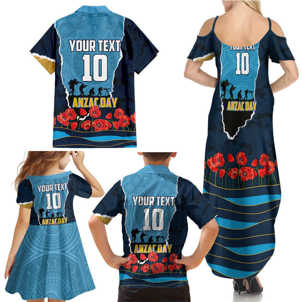 Personalized Gold Coast Titans ANZAC Tribute Family Matching Summer Maxi Dress and Hawaiian Shirt Poppy Field Soldier Silhouette Aboriginal Rugby Mascot
