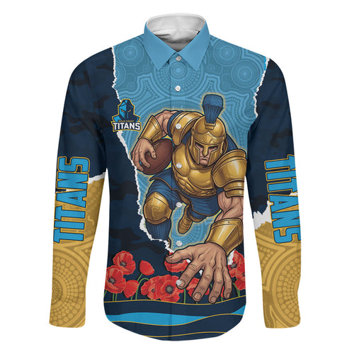 Personalized Gold Coast Titans ANZAC Tribute Family Matching Summer Maxi Dress and Hawaiian Shirt Poppy Field Soldier Silhouette Aboriginal Rugby Mascot
