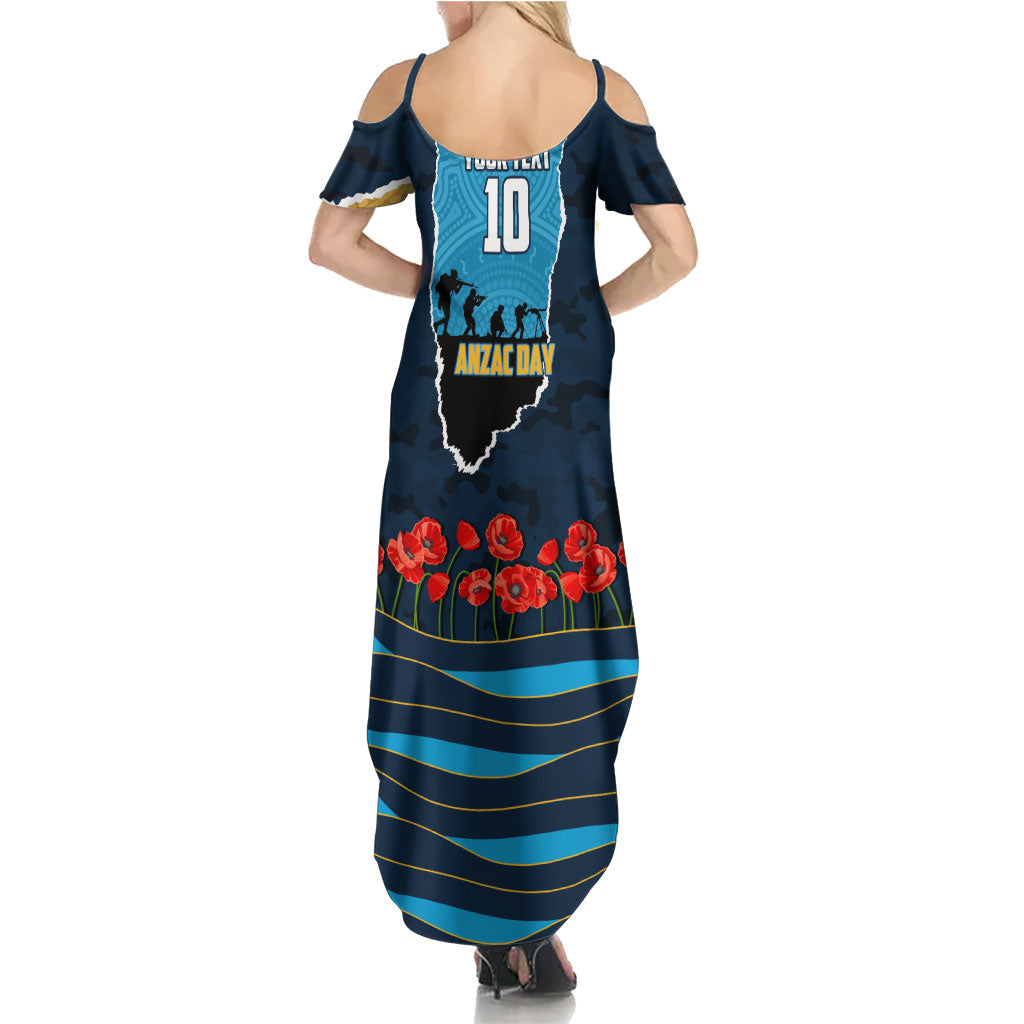 Personalized Gold Coast Titans ANZAC Tribute Family Matching Summer Maxi Dress and Hawaiian Shirt Poppy Field Soldier Silhouette Aboriginal Rugby Mascot