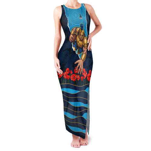 Personalized Gold Coast Titans ANZAC Tribute Family Matching Tank Maxi Dress and Hawaiian Shirt Poppy Field Soldier Silhouette Aboriginal Rugby Mascot