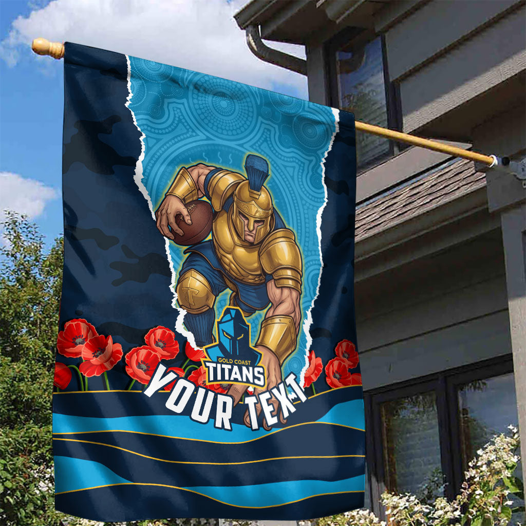 Personalized Gold Coast Titans ANZAC Tribute Garden Flag Poppy Field Soldier Silhouette Aboriginal Rugby Mascot