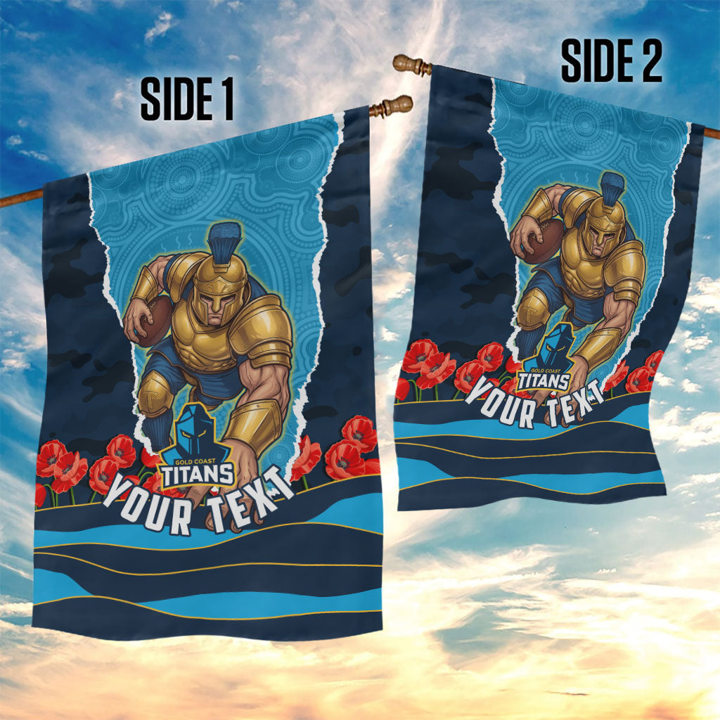 Personalized Gold Coast Titans ANZAC Tribute Garden Flag Poppy Field Soldier Silhouette Aboriginal Rugby Mascot