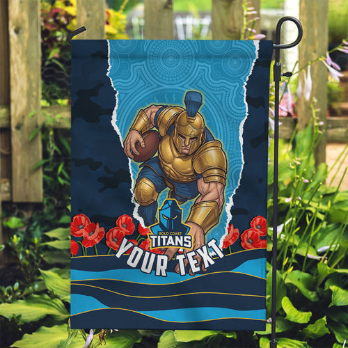 Personalized Gold Coast Titans ANZAC Tribute Garden Flag Poppy Field Soldier Silhouette Aboriginal Rugby Mascot