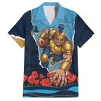 Personalized Gold Coast Titans ANZAC Tribute Hawaiian Shirt Poppy Field Soldier Silhouette Aboriginal Rugby Mascot
