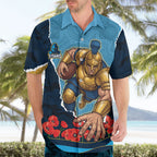 Personalized Gold Coast Titans ANZAC Tribute Hawaiian Shirt Poppy Field Soldier Silhouette Aboriginal Rugby Mascot
