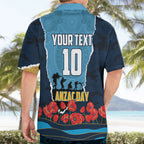 Personalized Gold Coast Titans ANZAC Tribute Hawaiian Shirt Poppy Field Soldier Silhouette Aboriginal Rugby Mascot