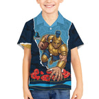 Personalized Gold Coast Titans ANZAC Tribute Hawaiian Shirt Poppy Field Soldier Silhouette Aboriginal Rugby Mascot