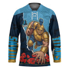 Personalized Gold Coast Titans ANZAC Tribute Hockey Jersey Poppy Field Soldier Silhouette Aboriginal Rugby Mascot