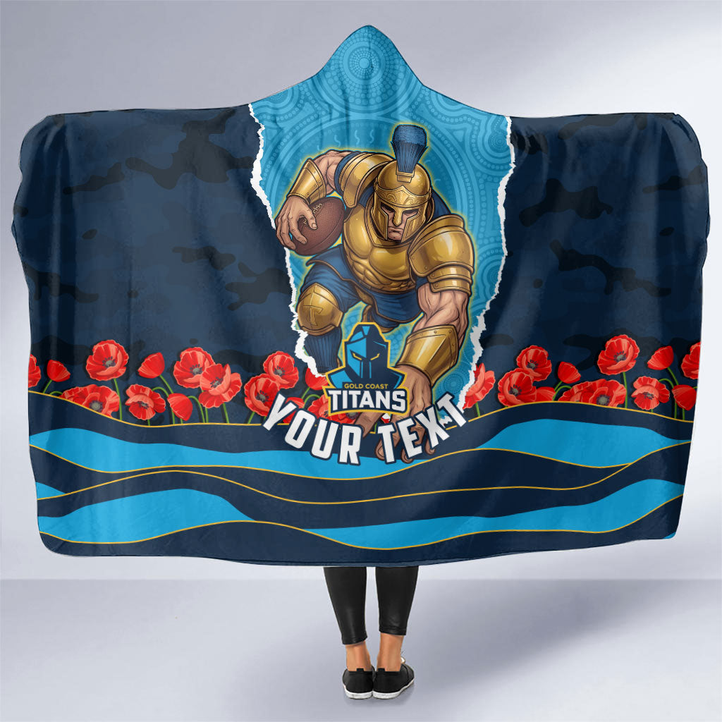 Personalized Gold Coast Titans ANZAC Tribute Hooded Blanket Poppy Field Soldier Silhouette Aboriginal Rugby Mascot