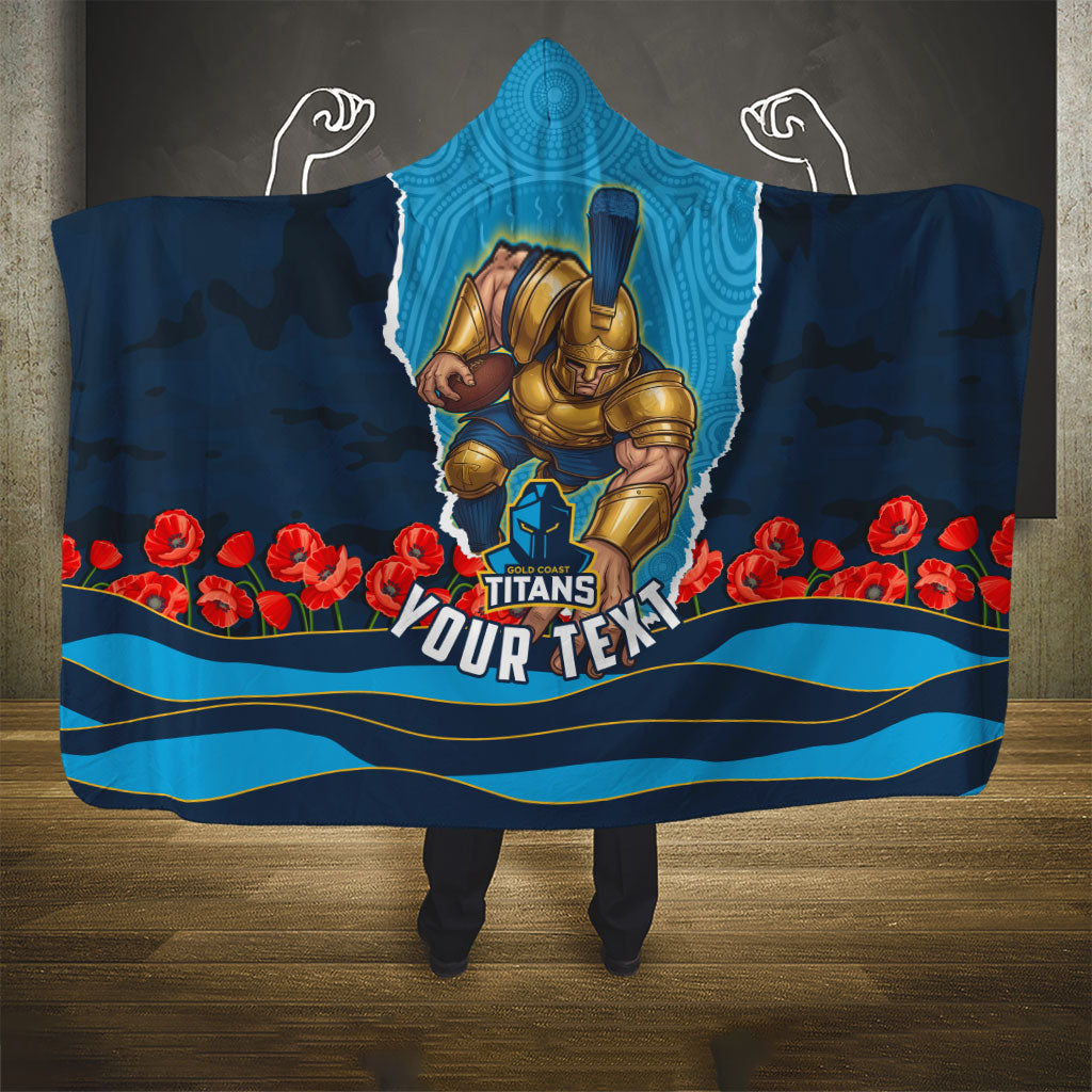 Personalized Gold Coast Titans ANZAC Tribute Hooded Blanket Poppy Field Soldier Silhouette Aboriginal Rugby Mascot