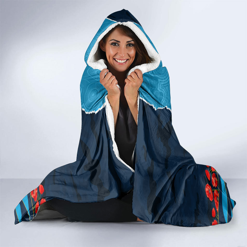 Personalized Gold Coast Titans ANZAC Tribute Hooded Blanket Poppy Field Soldier Silhouette Aboriginal Rugby Mascot