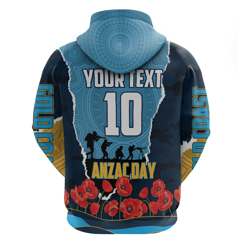 Personalized Gold Coast Titans ANZAC Tribute Hoodie Poppy Field Soldier Silhouette Aboriginal Rugby Mascot