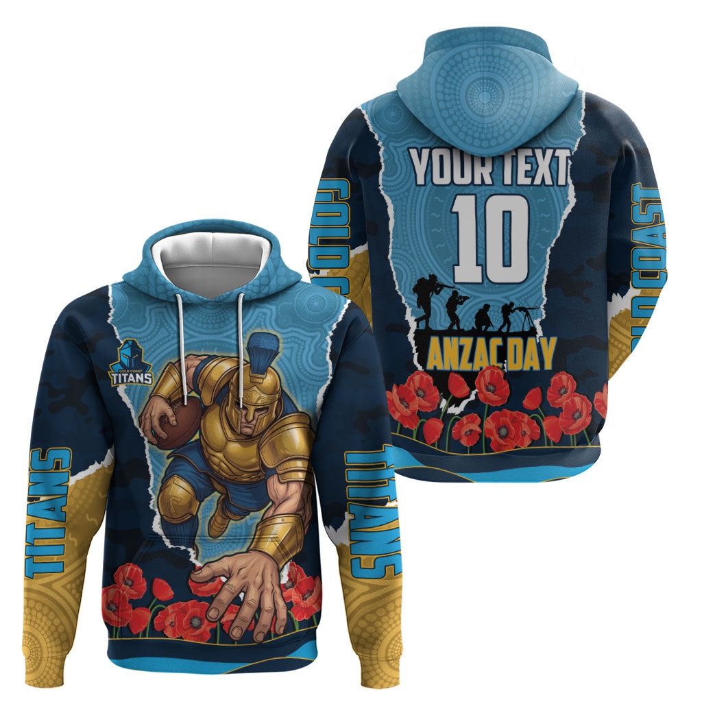 Personalized Gold Coast Titans ANZAC Tribute Hoodie Poppy Field Soldier Silhouette Aboriginal Rugby Mascot