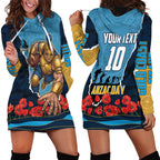 Personalized Gold Coast Titans ANZAC Tribute Hoodie Dress Poppy Field Soldier Silhouette Aboriginal Rugby Mascot