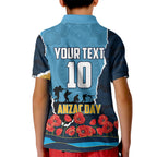 Personalized Gold Coast Titans ANZAC Tribute Kid Polo Shirt Poppy Field Soldier Silhouette Aboriginal Rugby Mascot