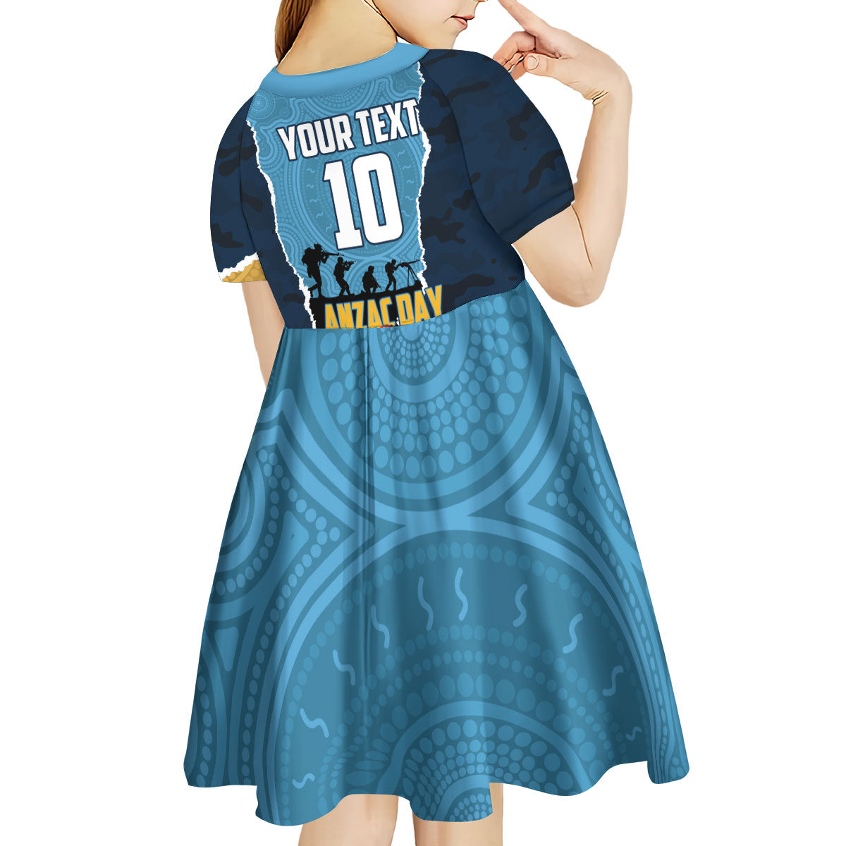 Personalized Gold Coast Titans ANZAC Tribute Kid Short Sleeve Dress Poppy Field Soldier Silhouette Aboriginal Rugby Mascot