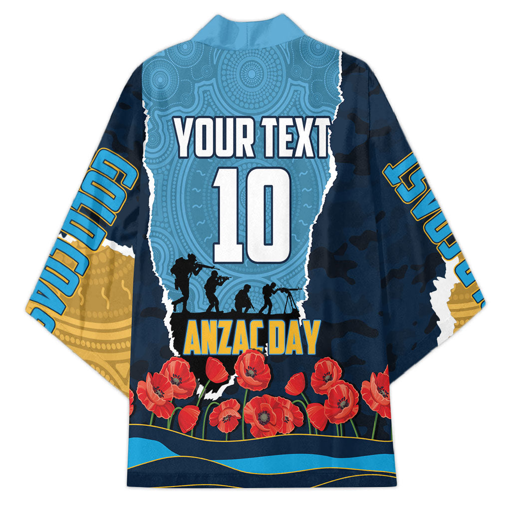 Personalized Gold Coast Titans ANZAC Tribute Kimono Poppy Field Soldier Silhouette Aboriginal Rugby Mascot