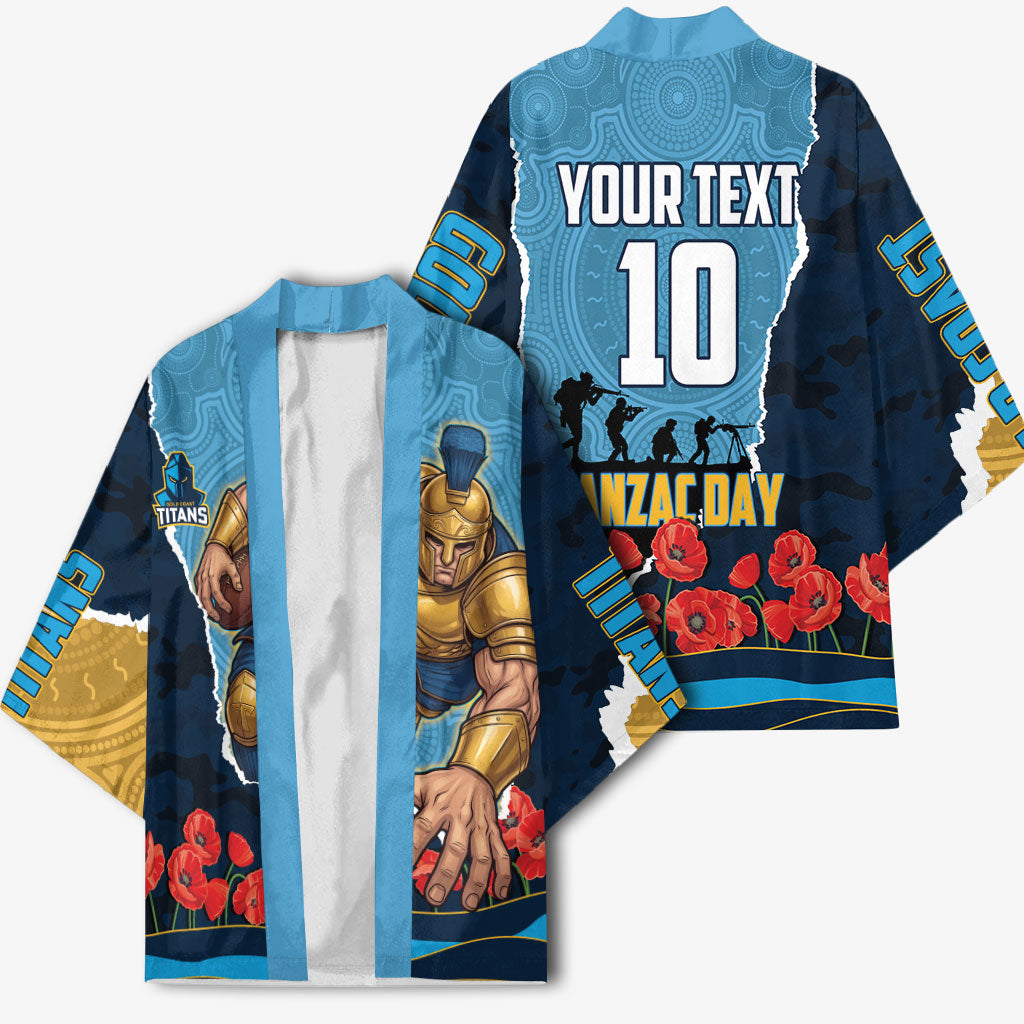 Personalized Gold Coast Titans ANZAC Tribute Kimono Poppy Field Soldier Silhouette Aboriginal Rugby Mascot