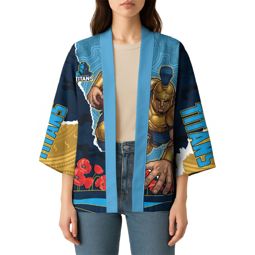 Personalized Gold Coast Titans ANZAC Tribute Kimono Poppy Field Soldier Silhouette Aboriginal Rugby Mascot