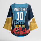 Personalized Gold Coast Titans ANZAC Tribute Kimono Sleeve Blouse Poppy Field Soldier Silhouette Aboriginal Rugby Mascot