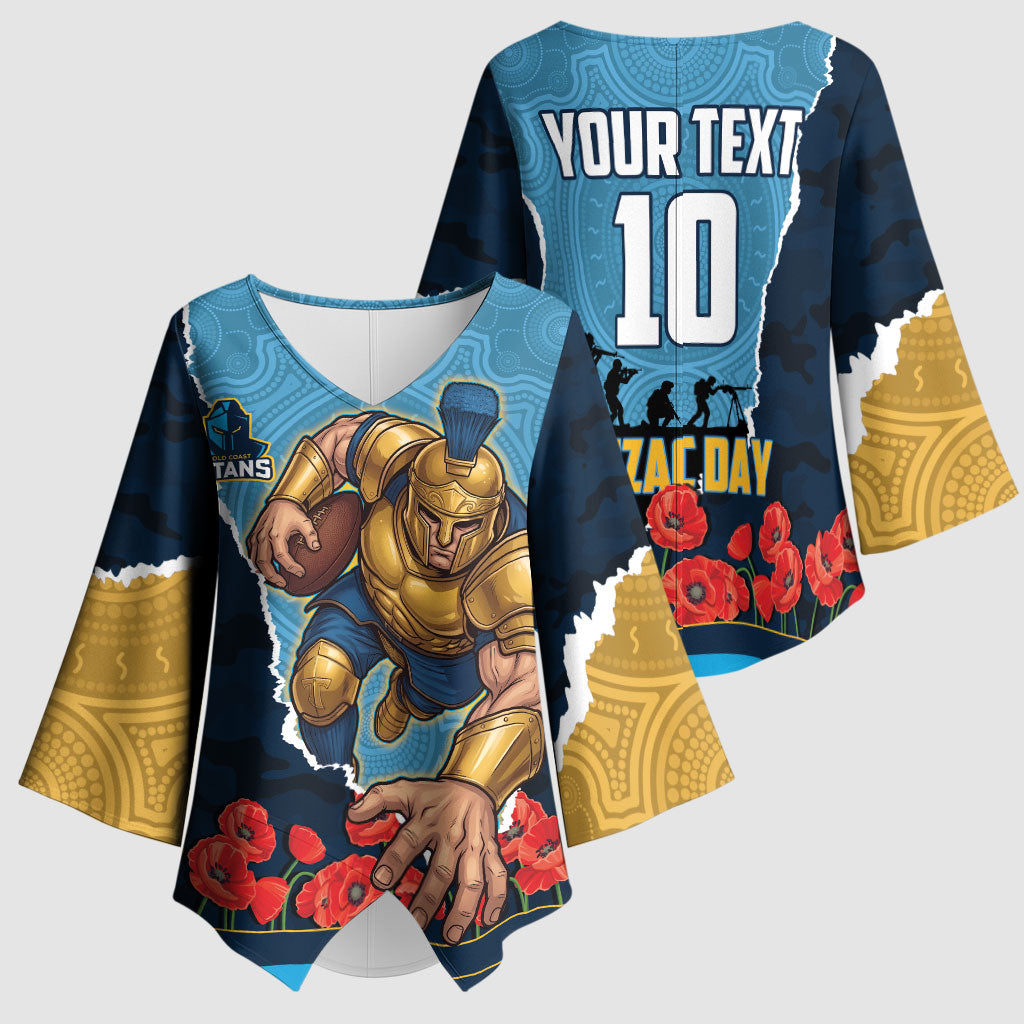 Personalized Gold Coast Titans ANZAC Tribute Kimono Sleeve Blouse Poppy Field Soldier Silhouette Aboriginal Rugby Mascot