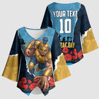 Personalized Gold Coast Titans ANZAC Tribute Kimono Sleeve Blouse Poppy Field Soldier Silhouette Aboriginal Rugby Mascot