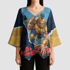 Personalized Gold Coast Titans ANZAC Tribute Kimono Sleeve Blouse Poppy Field Soldier Silhouette Aboriginal Rugby Mascot