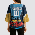 Personalized Gold Coast Titans ANZAC Tribute Kimono Sleeve Blouse Poppy Field Soldier Silhouette Aboriginal Rugby Mascot