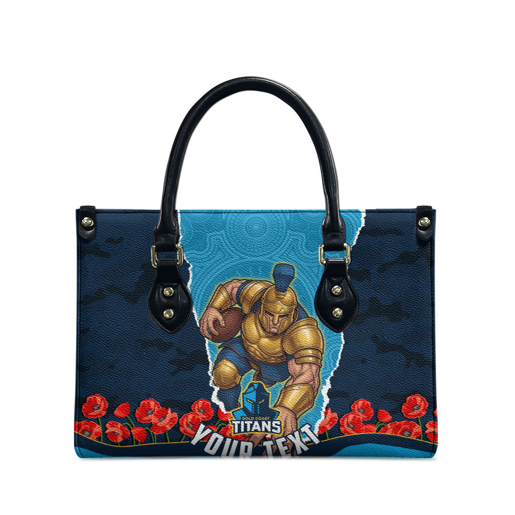 Personalized Gold Coast Titans ANZAC Tribute Leather Bag Poppy Field Soldier Silhouette Aboriginal Rugby Mascot