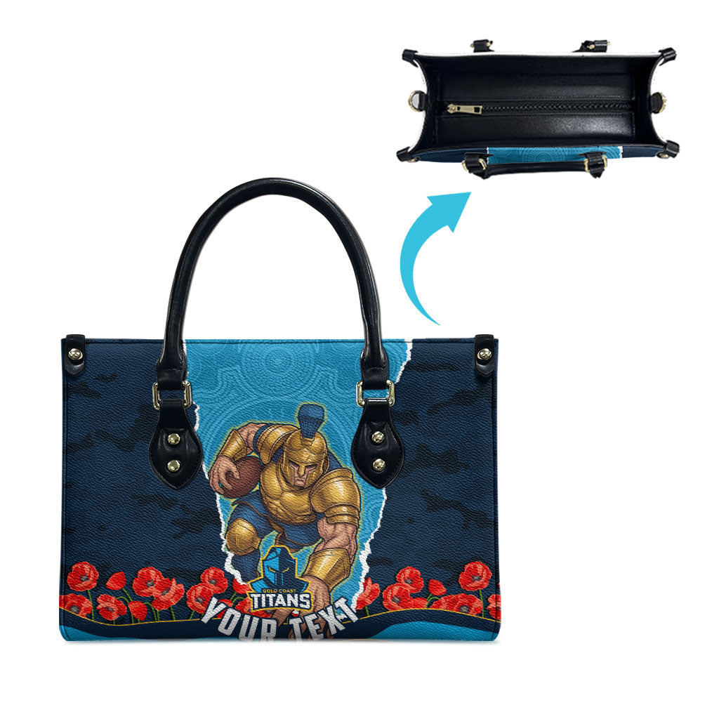 Personalized Gold Coast Titans ANZAC Tribute Leather Bag Poppy Field Soldier Silhouette Aboriginal Rugby Mascot