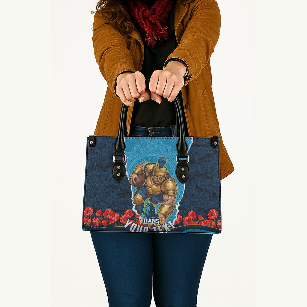 Personalized Gold Coast Titans ANZAC Tribute Leather Bag Poppy Field Soldier Silhouette Aboriginal Rugby Mascot
