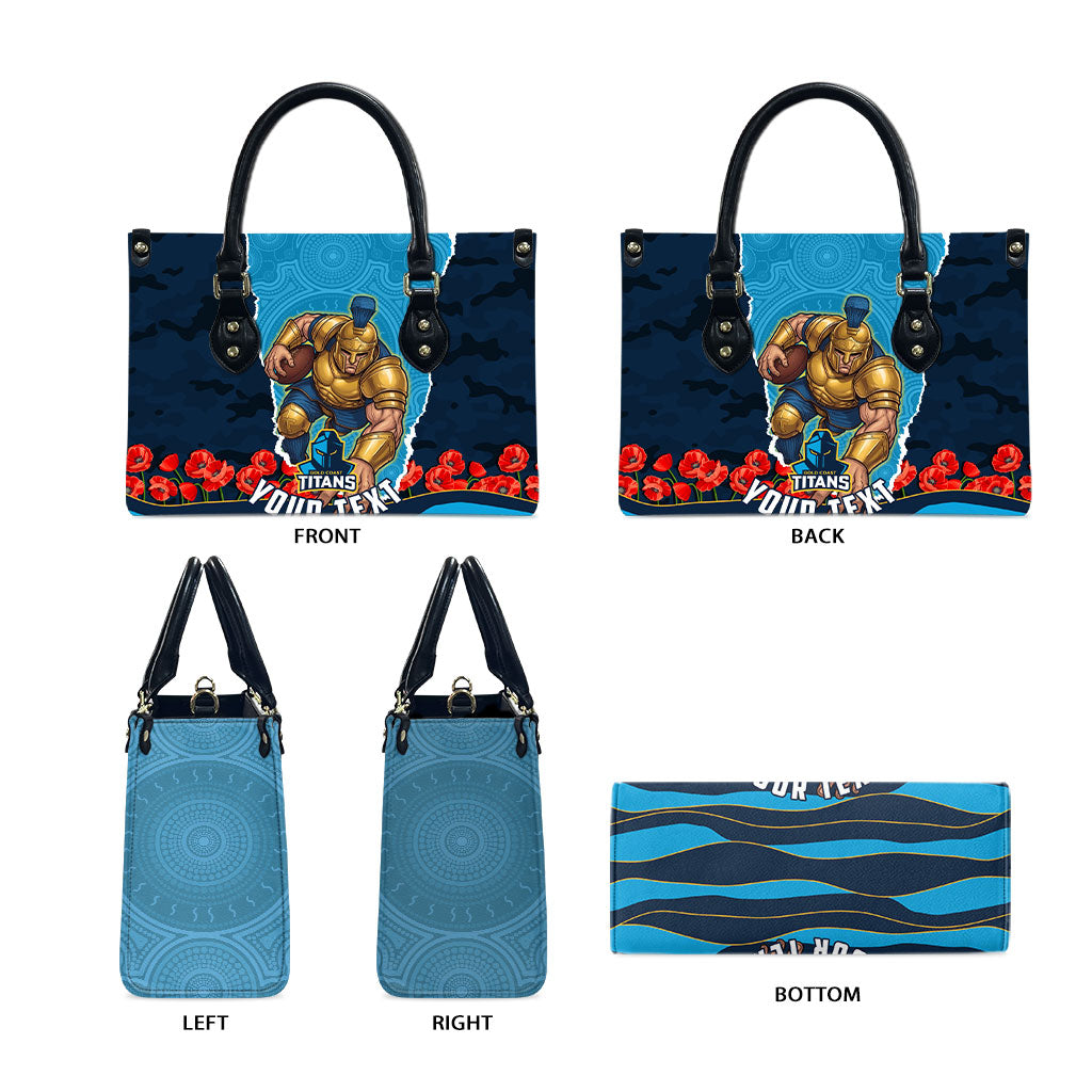 Personalized Gold Coast Titans ANZAC Tribute Leather Bag Poppy Field Soldier Silhouette Aboriginal Rugby Mascot