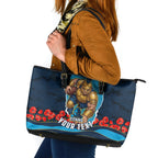 Personalized Gold Coast Titans ANZAC Tribute Leather Tote Bag Poppy Field Soldier Silhouette Aboriginal Rugby Mascot