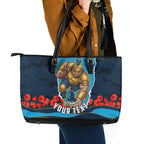 Personalized Gold Coast Titans ANZAC Tribute Leather Tote Bag Poppy Field Soldier Silhouette Aboriginal Rugby Mascot