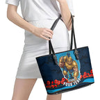 Personalized Gold Coast Titans ANZAC Tribute Leather Tote Bag Poppy Field Soldier Silhouette Aboriginal Rugby Mascot