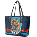 Personalized Gold Coast Titans ANZAC Tribute Leather Tote Bag Poppy Field Soldier Silhouette Aboriginal Rugby Mascot