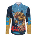 Personalized Gold Coast Titans ANZAC Tribute Long Sleeve Button Shirt Poppy Field Soldier Silhouette Aboriginal Rugby Mascot