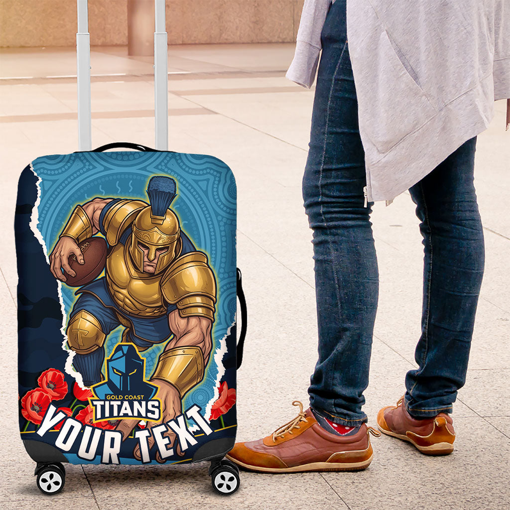 Personalized Gold Coast Titans ANZAC Tribute Luggage Cover Poppy Field Soldier Silhouette Aboriginal Rugby Mascot