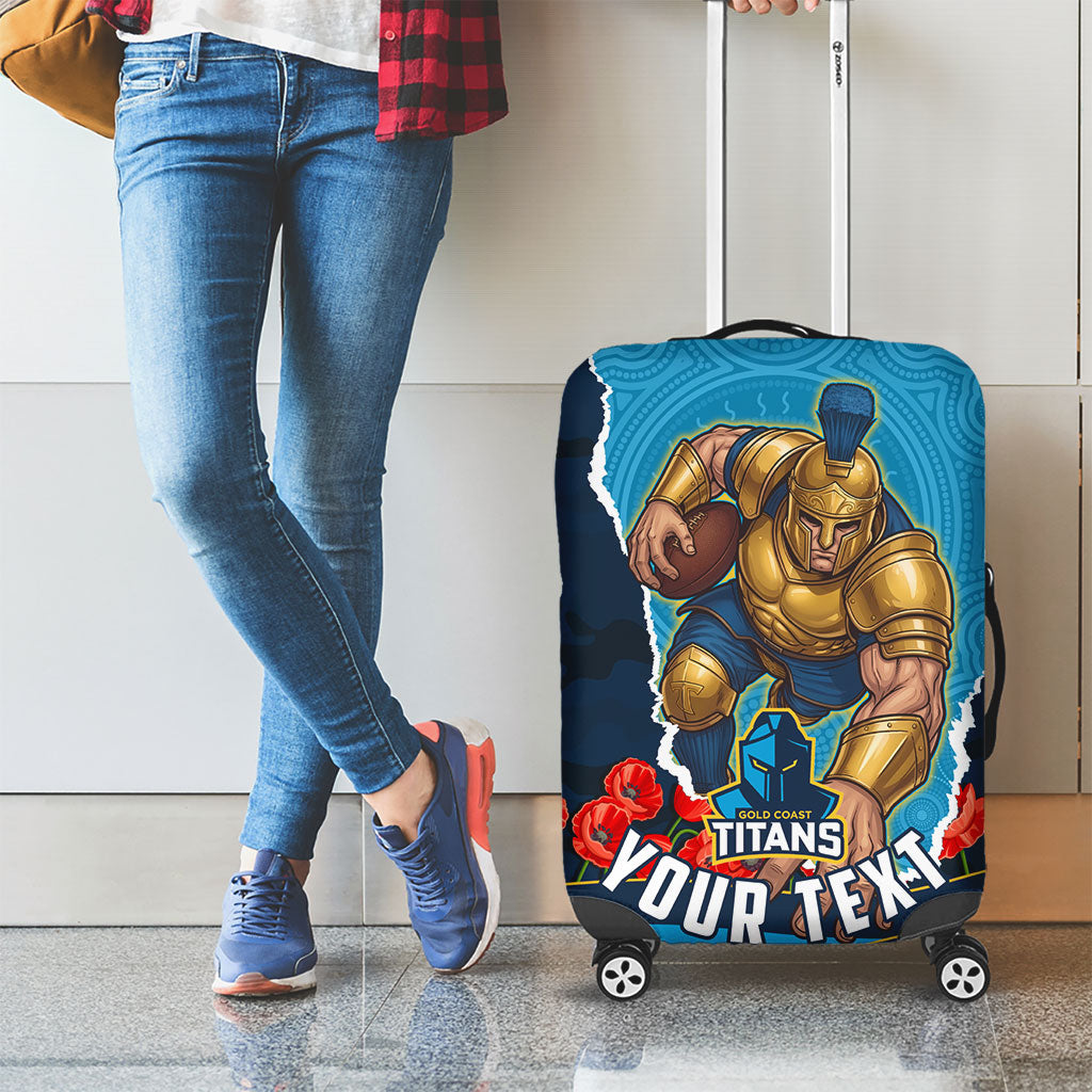 Personalized Gold Coast Titans ANZAC Tribute Luggage Cover Poppy Field Soldier Silhouette Aboriginal Rugby Mascot