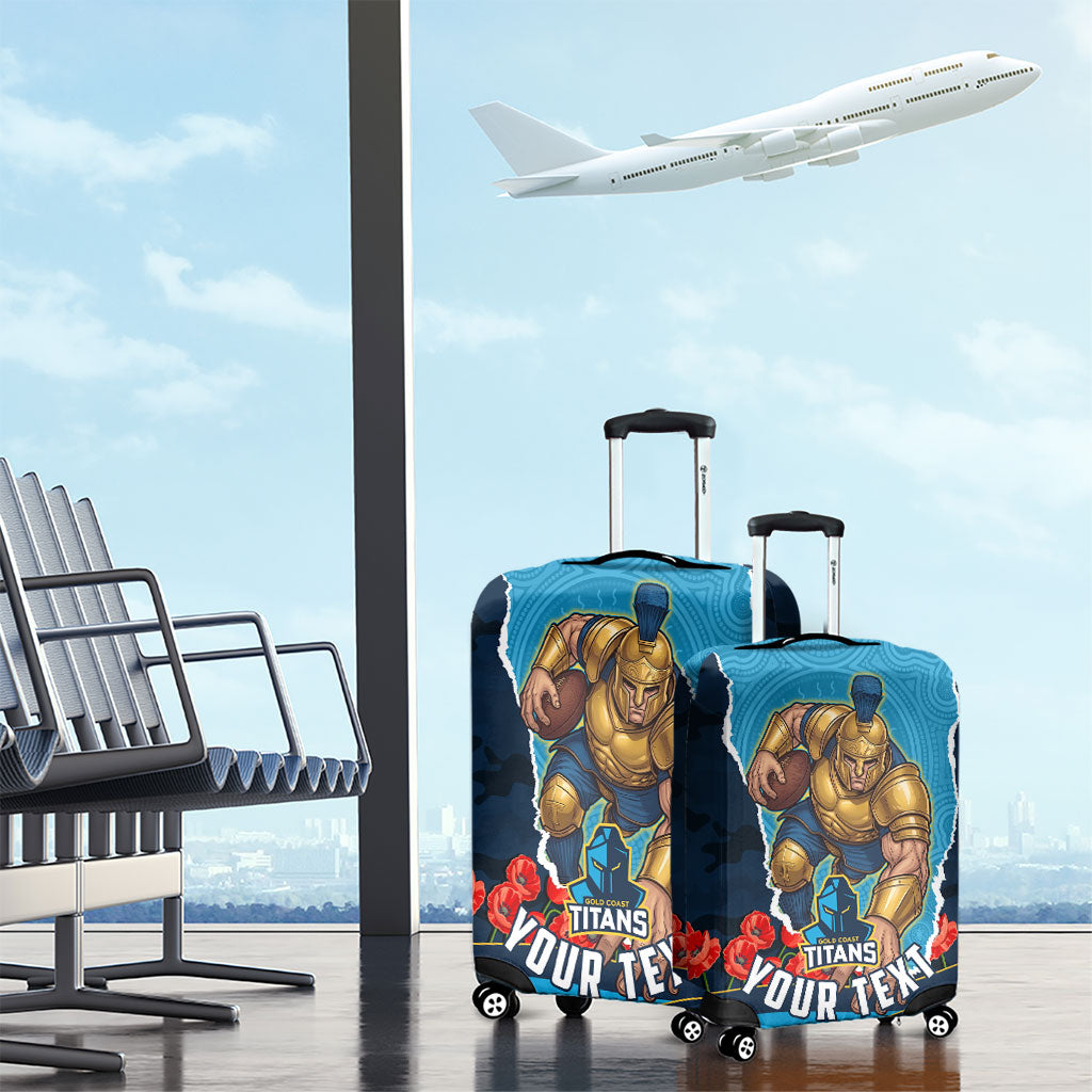 Personalized Gold Coast Titans ANZAC Tribute Luggage Cover Poppy Field Soldier Silhouette Aboriginal Rugby Mascot