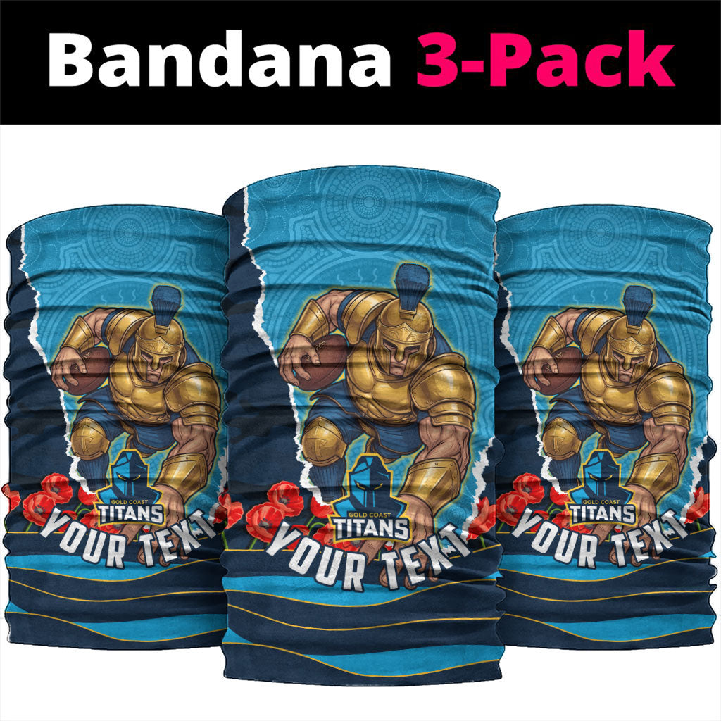 Personalized Gold Coast Titans ANZAC Tribute Neck Gaiter Poppy Field Soldier Silhouette Aboriginal Rugby Mascot